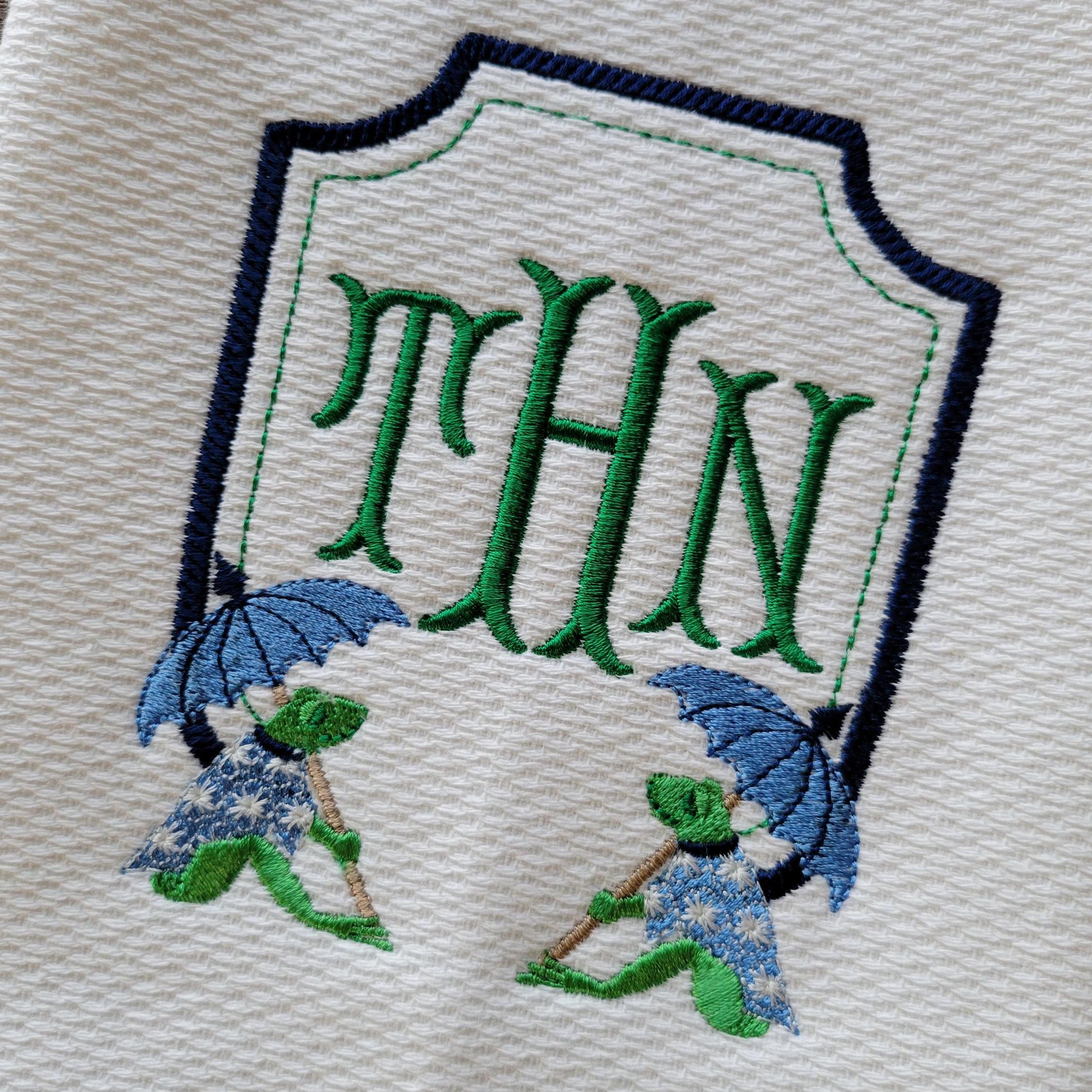 Custom Monogrammed Chinoiserie Frogs & Parasols Crest ~ Classic Navy ...