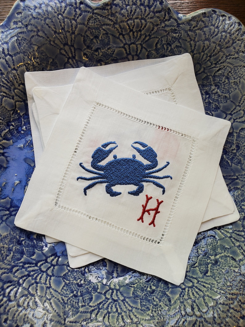 Custom Embroidered Linen Cocktail Napkins Nautical Lake Etsy