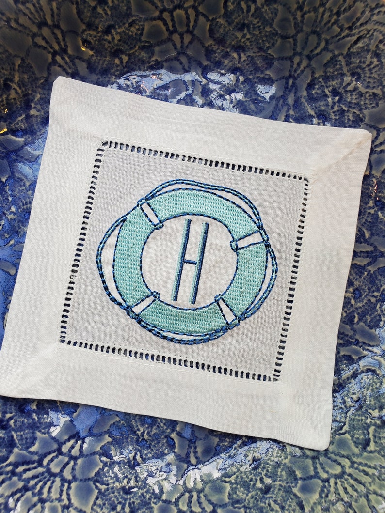 Custom Embroidered Linen Cocktail Napkins Nautical Lake Etsy