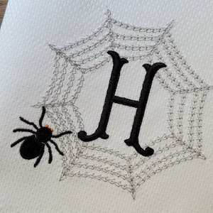 Embroidered Chic Spider & Web Monogrammed Towel ~ Halloween Décor ~ Kitchen, Bar Cart or Guest Towel ~ Hemstitched Hand Towel