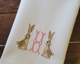 Monogrammed Rabbit Towel  ~ Easter, Spring Décor ~ Kitchen, Bar Cart or Guest Towel ~ Hemstitched Huck Towel