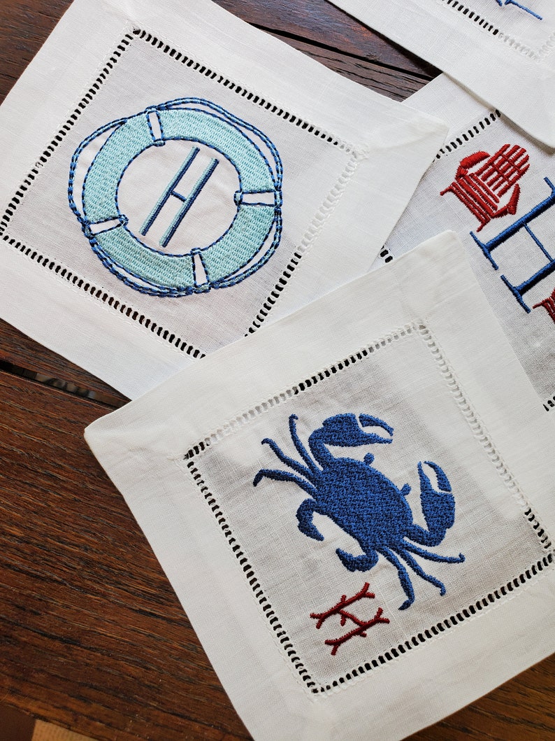Custom Embroidered Linen Cocktail Napkins Nautical Lake Etsy
