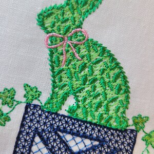 Custom Embroidered Chic Boxwood Bunny Classic Easter / Spring Décor Hemstitched Hand Towel image 2