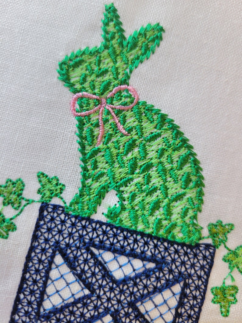 Custom Embroidered Chic Boxwood Bunny Classic Easter / Spring Décor Hemstitched Hand Towel image 2