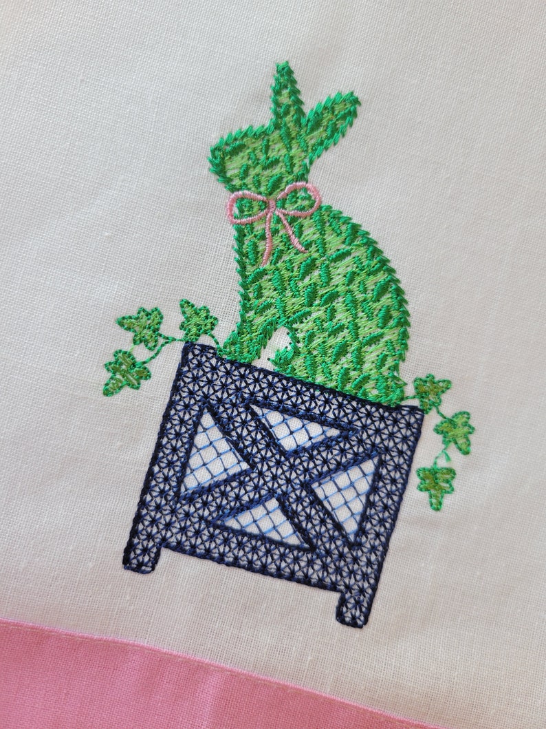 Custom Embroidered Chic Boxwood Bunny Classic Easter / Spring Décor Hemstitched Hand Towel image 4