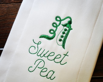 Custom Embroidered Burp Cloth - Sweet Pea, Pea Pod, Boy or Girl - Perfect Baby Shower Gift!