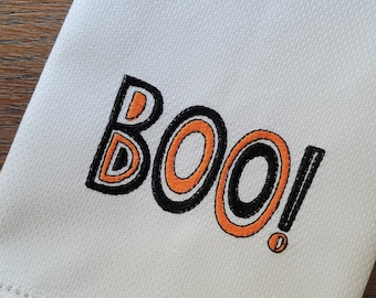Embroidered "Boo!" ~ Halloween Décor ~ Kitchen, Bar Cart or Guest Towel ~ Hemstitched Hand Towel