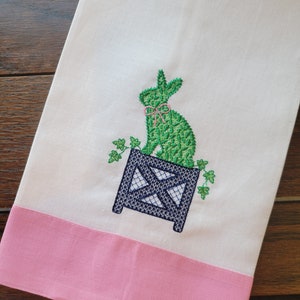 Custom Embroidered Chic Boxwood Bunny Classic Easter / Spring Décor Hemstitched Hand Towel image 1