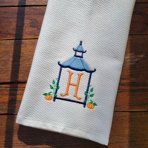 Embroidered Chic Pumpkin Pagoda ~ Thanksgiving & Fall Décor ~ Kitchen, Bar Cart or Guest Towel ~ Terry and Hemstitched Hand Towels
