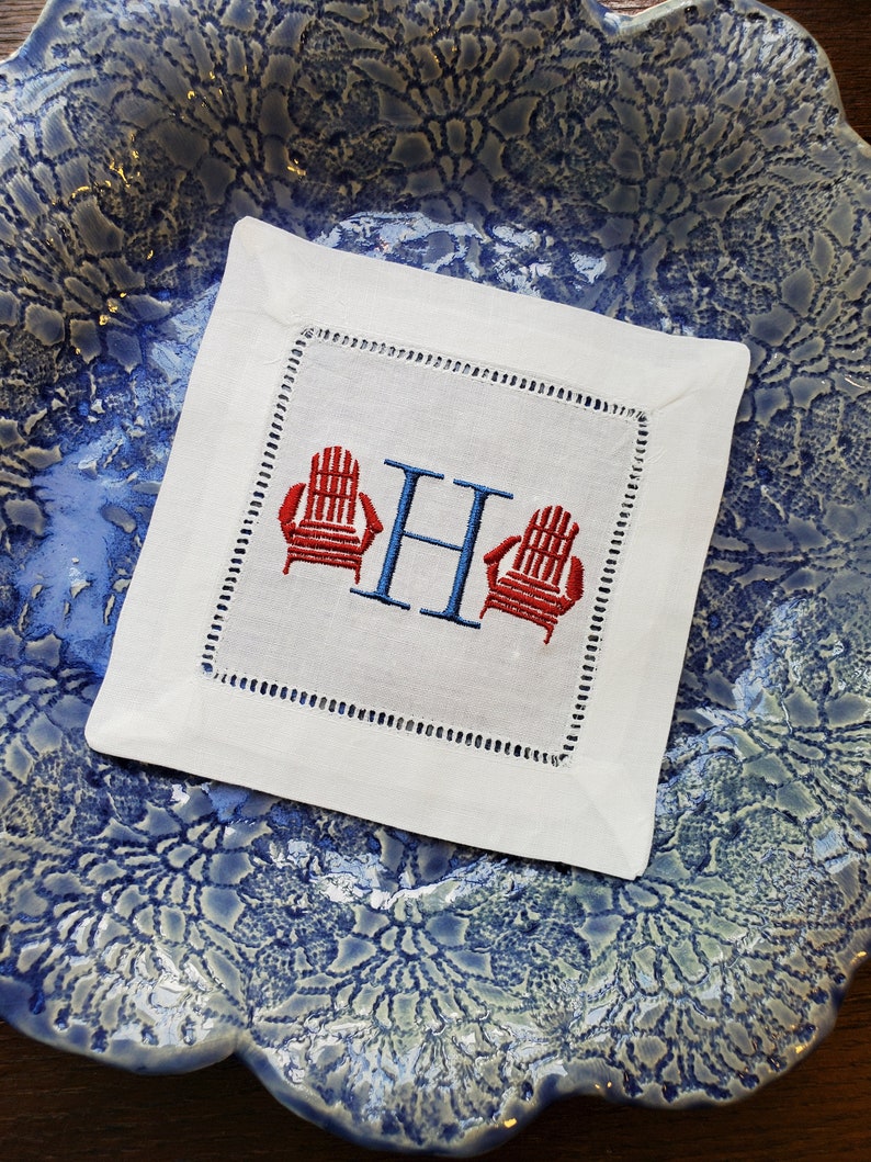 Custom Embroidered Linen Cocktail Napkins Nautical Lake Etsy