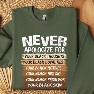 Black History Month Sweatshirt, Never Apologize Black History Shirt, African American, Black Lives Shirt, Black History Month Gift