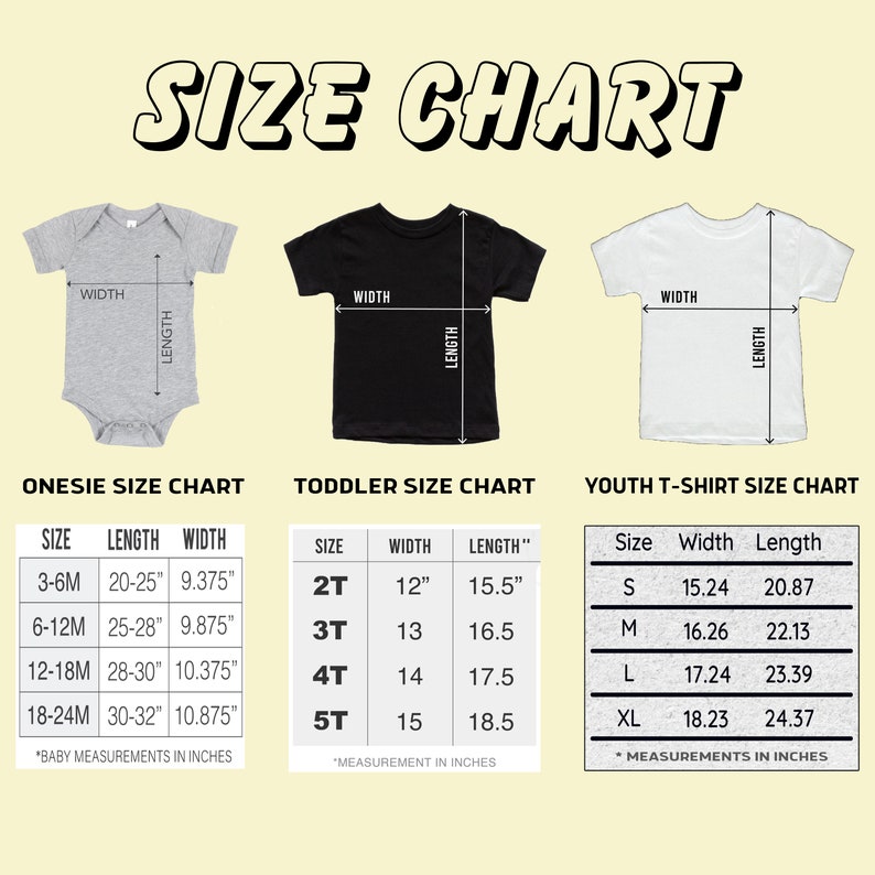 the size chart for a baby's bodysuit