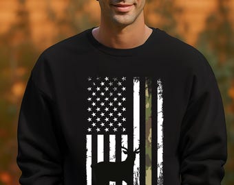 Hunting American Flag Sweatshirt ,Hunting Season Shirt, Hunting Lover Gift, Hunting gift for husband, American Flag Deer Hunting Hoodie