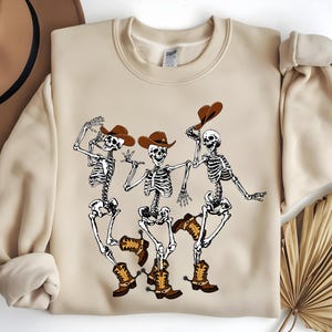 Halloween Dancing Skeleton Sweatshirt, Western Halloween Tee, Dancing Skeleton Shirt, Fall Dancing Skeleton Shirt, Skeleton Halloween Shirt