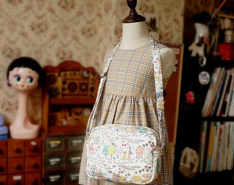 Shoulder Messenger Bag for girl and kids Handmade by Japanese Kokka Fabric