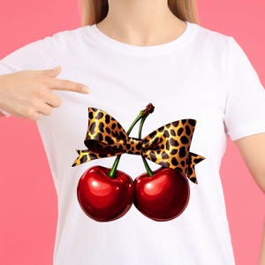 Cherry Bow PNG: Valentine Coquette, Cheetah Print (Digital Download)