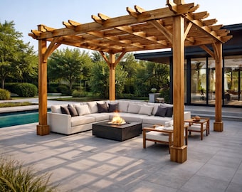 Planos para pérgola de bricolaje de 8x10, diseño de cenador de patio con estructura de madera de cedro