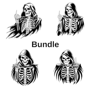 Grim Reaper Middle Finger PNG: Gothic Skull Tattoo Art (Digital Download)