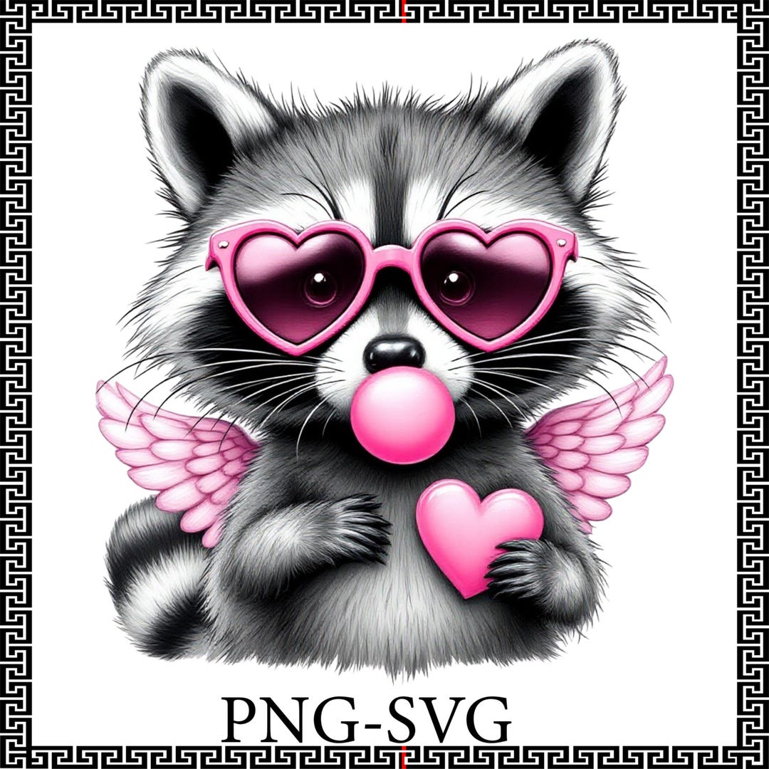 Cupid Raccoon Funny Valentine Raccoon Png-svg, Retro Cupid Raccoon Blowing Bubble Svg ...