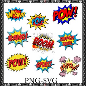 Bundle of 17 Comic Style Action Bubbles, Comic Cartoon Style, Birthday Bundle, Comic Balloon Bubble Art Png-Svg, Comic Book clipart Svg Png