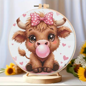 Highland Cow Cross Stitch Pattern PDF – Modern Farmhouse Animal Embroidery Chart, DIY Digital Download