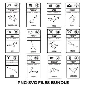 Zodiac Signs PNG SVG Bundle | 5x7 Horoscope Digital Art | Astrology Clipart | Constellation SVG | Cricut | Printable Wall Art