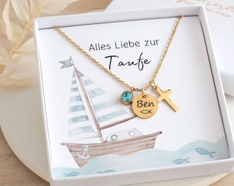 Colar com pingente de cruz, colar de batizado com gravação de nome, dourado/prateado, presente para afilhado/padrinho/padrinho para batizado/primeira comunhão/presente de batismo