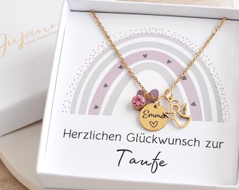 Taufkette Schutzengel Engel Namenskette Gold Silber Kette mit Gravur Geschenk Mädchen Junge Patenkind zur Geburt Taufe Kommunion Einschulung