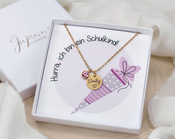 Schulkette Kette zur Einschulung mit Geburtsstein Geschenk Schulkind zum Schulanfang Glücksbringer personalisierte Kette Idee für Schultüte