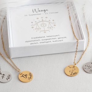 Naszyjnik z konstelacją zodiaku Złoty Srebrny Różowe Złoto Naszyjnik zodiaku Naszyjnik chrzestny z grawerowaną biżuterią Prezent na narodziny Chrzest Urodziny
