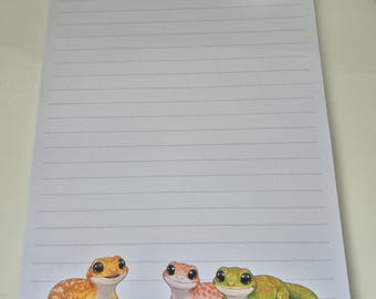 A5 Gecko Notepad, Lined Writing Pad, Reptile Lover Stationery, Animal Illustration, gift idea