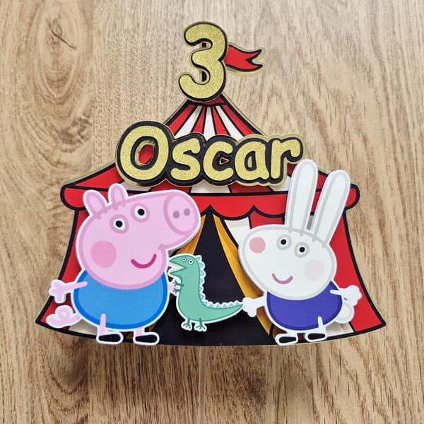 Personalized Pig Cake Topper: Circus Tent Birthday Decoration