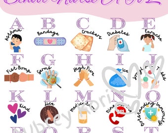 School Nurse ABC Office Decor.  INSTANT DOWNLOAD! Nursing Alphabet poster.  Health office Sign.