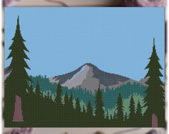 C2C Crochet Pattern: Forest with Mountain View - Corner-to-Corner Crochet Graphgan Afghan C2C Colorworks