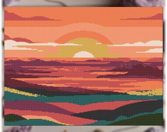C2C Crochet Pattern: Valley at Sunrise - Corner-to-Corner Crochet Graphgan Afghan C2C Colorworks