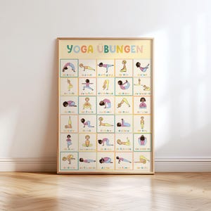 Yoga Poster für Kinder A3, Kinderzimmer Kinder-Yoga bunt Achtsamkeit, Entspannung, Yogapositionen