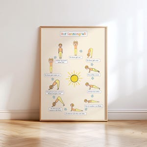 Yoga Sonnengruß Poster für Kinder, Kinderyoga Plakat Poster, Yoga Posen, Yoga Figuren, Achtsamkeit, Ritual, Entspannung