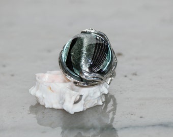 Black and Silver Foil Murano Glass Ring