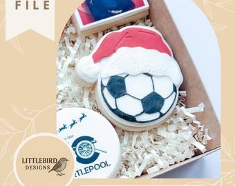 サンタの帽子をかぶったサッカーボール - STLクッキーカッターとスタンプ