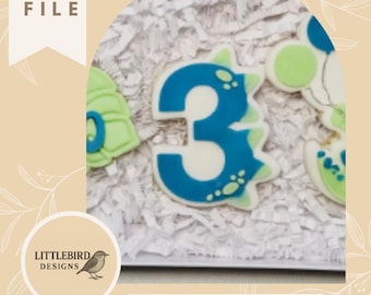 Dino number 3 - STL cookie cutter and stamp