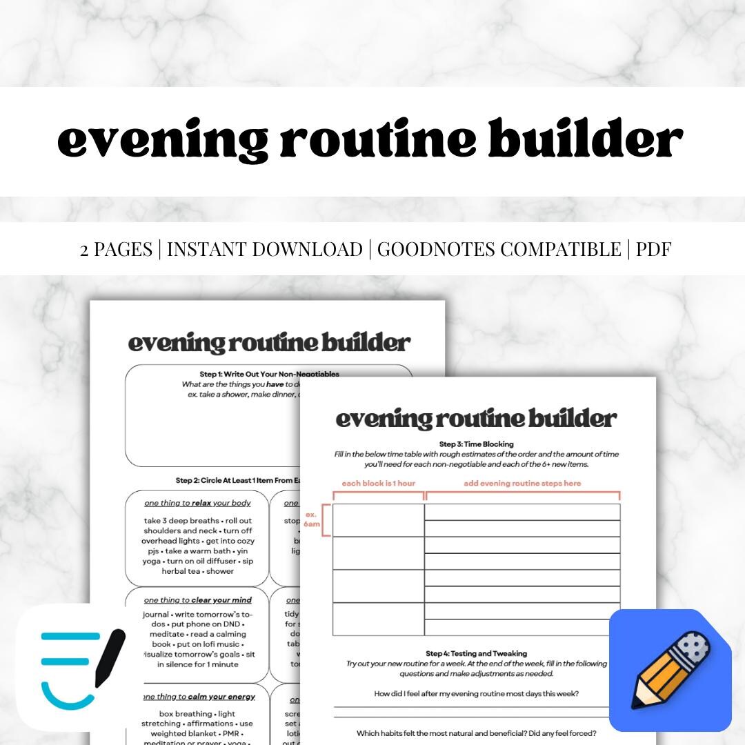 Evening Routine Fillable Evening Routine Builder Printable | Nightly Habit Tracker | Self Care ...