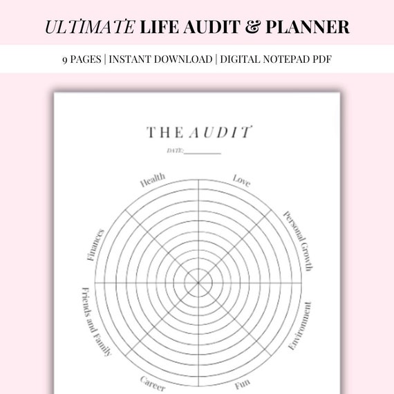 Comprehensive Life Audit Workbook | 9-Page Guide with Wheel of Life & Goal-Setting Templates