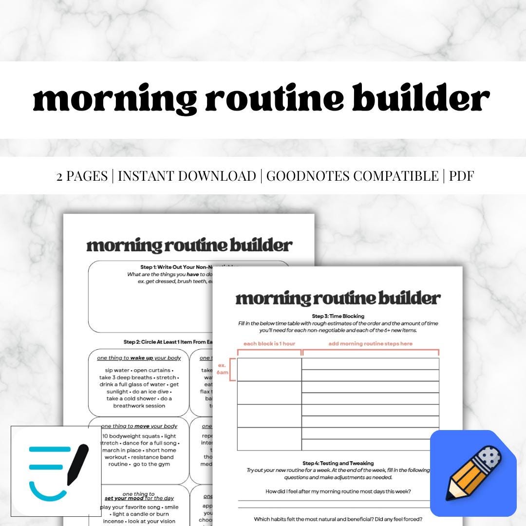 Morning Routine Builder Printable | Daily Habit Tracker | Self Care ...