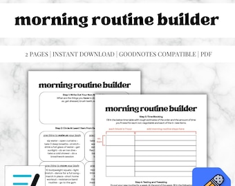 Morning Routine Builder Printable | Daily Habit Tracker | Self Care Morning Planner Template for Productivity & Wellness
