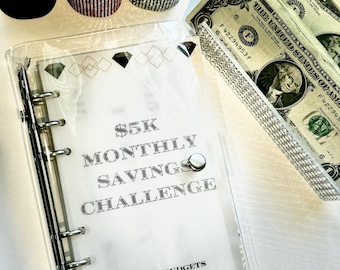 5K Monthly Savings Challenge Binder, Matte Vellum Cash Budgeting Envelopes, A6 Cash Stuffing Binder, 1K, 2.5K, 10K Monthly Savings Challenge
