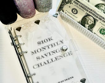10K Monthly Savings Challenge Binder, Matte Vellum Cash Budgeting Envelopes, A6 Cash Stuffing Binder, 1K, 2.5K, 5K Monthly Savings Challenge