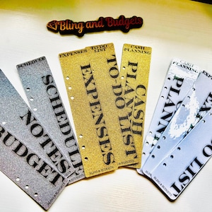 Custom Glitter Tabbed Budget Binder Bookmarks, Gold, Silver, White Bling Cash Stuffing Binder Dividers, A6 Binder Bookmarks, A5 Binder