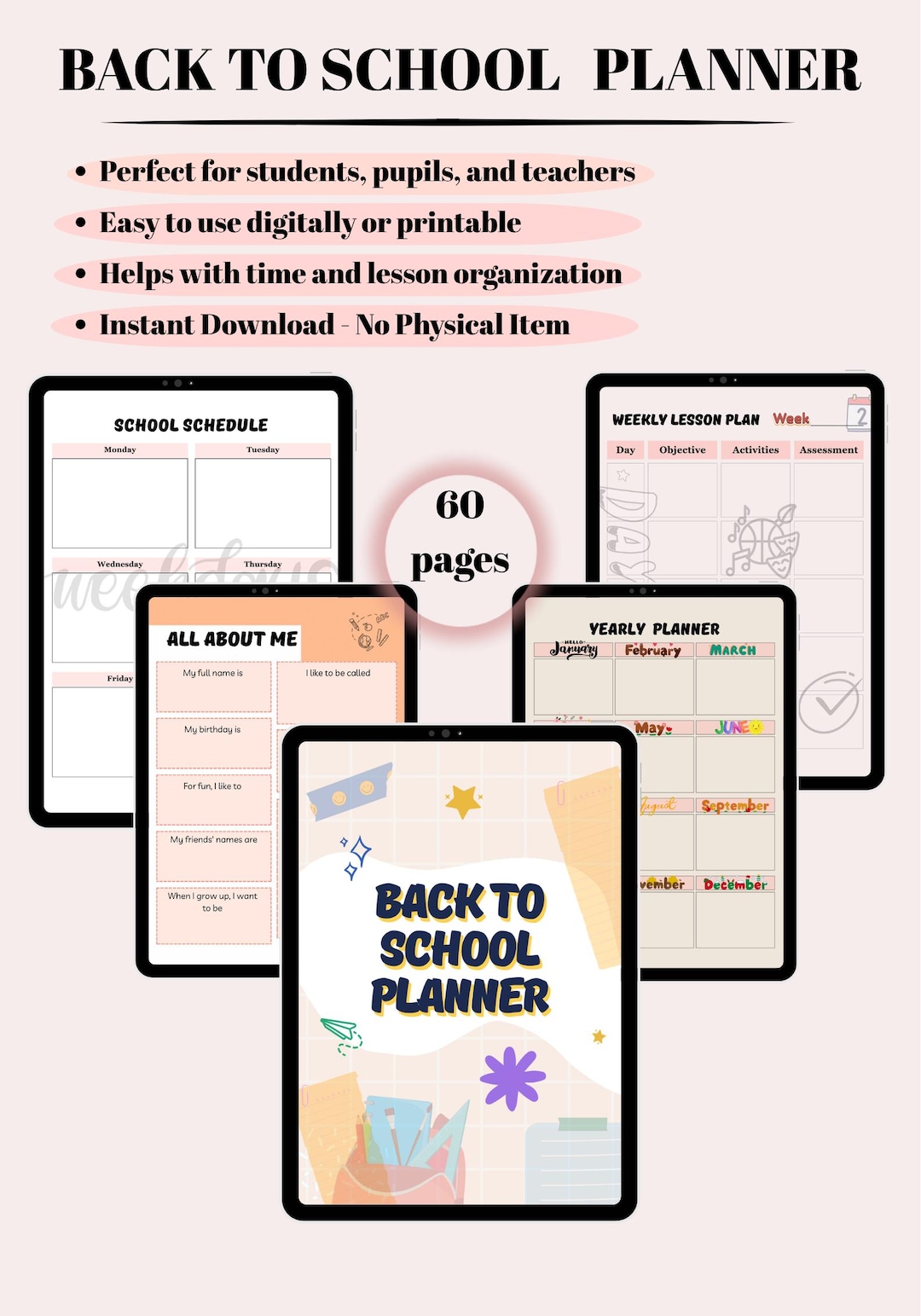Back to School Planner | Printable Student Organizer, Academic Calendar ...