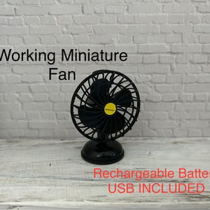Miniature Battery Operated Fan, Dollhouse rechargeable fan with USB cable 2 speeds small desk fan, watch the short Video