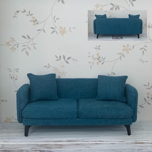 Dollhouse Sofa Modern luxury style couch  love seat with 2 pillows Blue